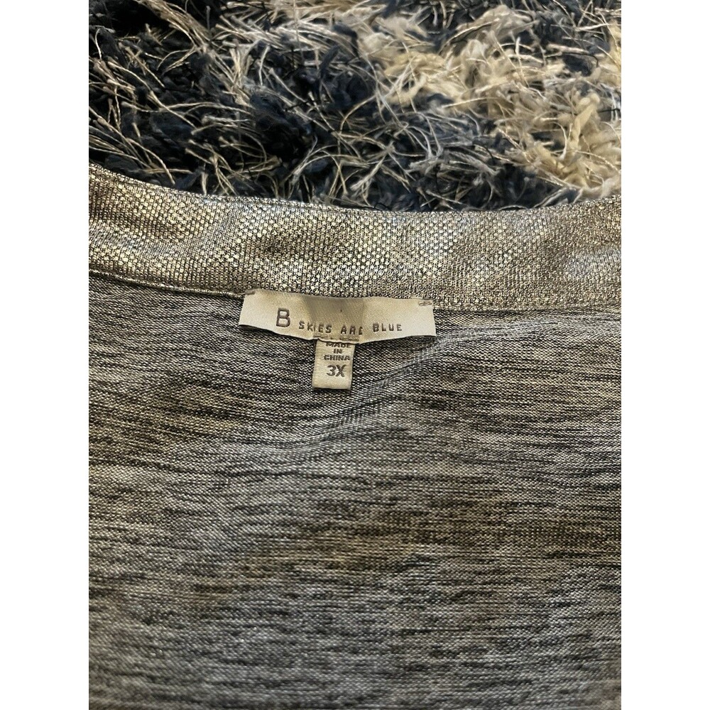 Skies Are Blue Metallic Silver Blouse- 3X - Picture 11 of 16